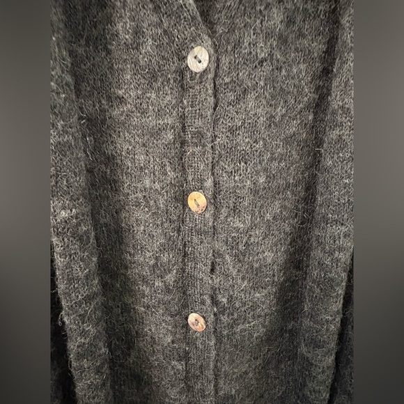 Cozy Charcoal Button-Up Cardigan High/Low - Picture 2 of 8